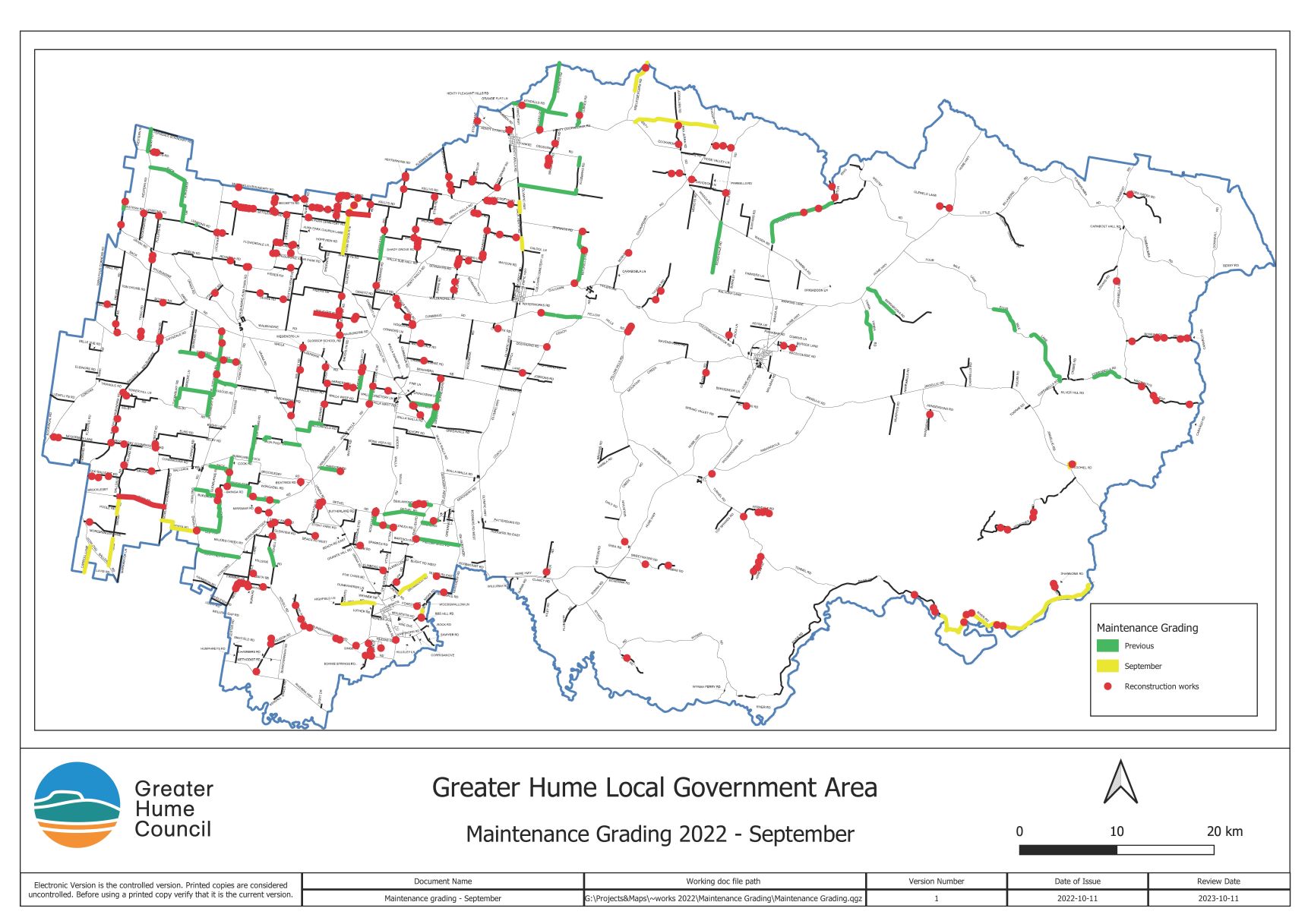 Maintenance Grading Map September 2022 Greater Hume Council