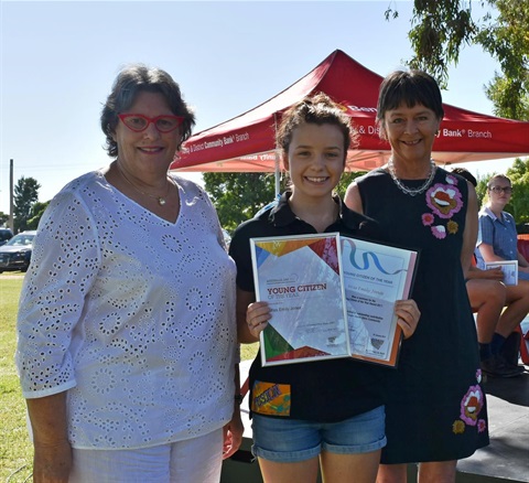 Australia Day 2017 Henty - Greater Hume Mayor, Young Citizen, Australia Day Ambassador (Courtesy Lorri Roden).JPG